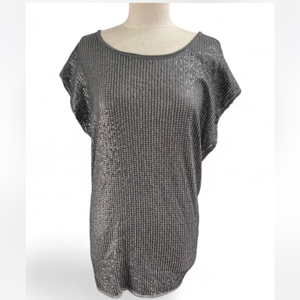 Charcoal Grey Sequin T-Shirt Mini Dress - Small